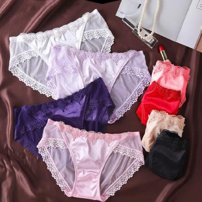 China Sexy Hot Woman Lace Mesh Breathable Briefs Seamless Ladies Breathable Sexy Panties Lingerie for sale