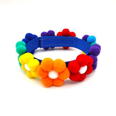 China Viable Factory Wholesale Pet Supplies Adjustable Rainbow Flower Collar Cat Dog Hair Ball Collar for sale