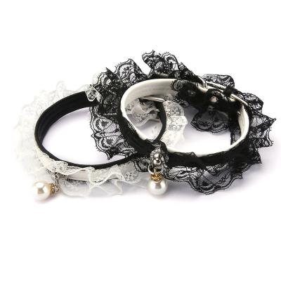 China 2021 New Pet Viable Bell Pet Supplies Cat Dog Collar Black And White Lace Wedding Dress Collar Dog Collar for sale