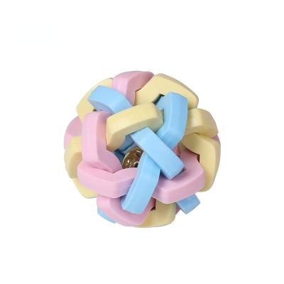 China Sustainable Pet Supplies 2021 New Colorful Ball Dog Bell Sounding Toy Molar Macaron Bite-Resistant Knitted Ball Dog Toys for sale