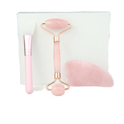 China Mini Jade Roller Face Massager Brush and Rose Quartz Jade Roller and Gua Sha Facial Massager for sale