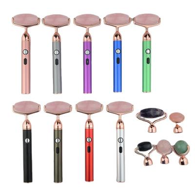 China Cellulite Reduction Black Obsidian Stones 3D Massage Roller Jade Roller Vibration Mounted Quartz Facial Massager for sale