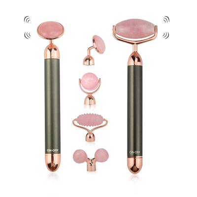 China Cellulite Reduction 2020 New Beauty Skin Care Tools Kit Vibrating Rose Quartz Jade Roller Electric Facial Massager Set for sale