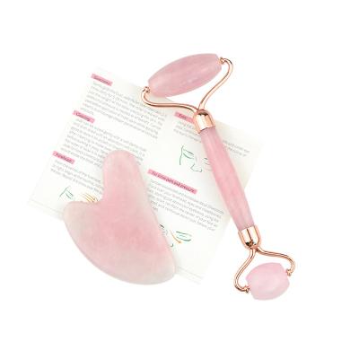 China Handmade 100% Natural Rose Jade Silent Rose Quartz Stone Massage and Jade Roller Set For Green Face for sale