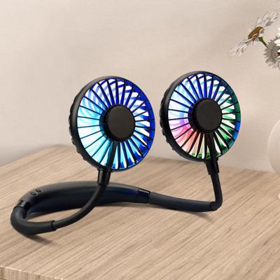 China 2020 New USB Neck Band Neck Strap Foldable Rechargeable Led Mini Lazy Fan Design Lightweight Neck Band Hand-free Portable Sports for sale