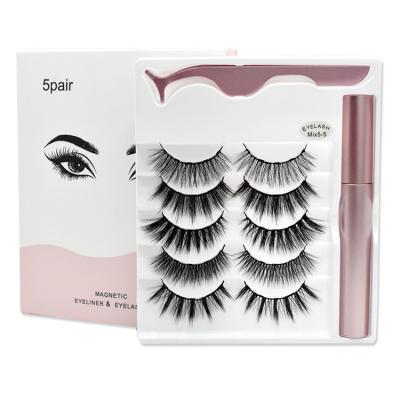 China 5Pairs Mink Eyelashes With Magnetic Eyeliner Natural Magnetic Long Private Label Eyelash for sale