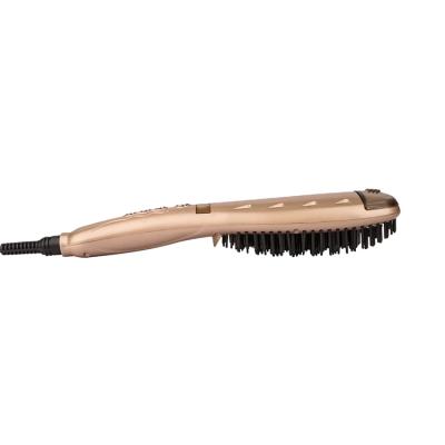 China Hotel Hair Bifurcation Gold Ceramic Comb Electric Hair Straightening Fast Hair Straightener Brush for sale