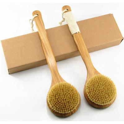 China Long Handle Long Handle Back Brush Shower For Body Bamboo Brush Body Natural Cactus Bristle Bath Cleaning Brush for sale