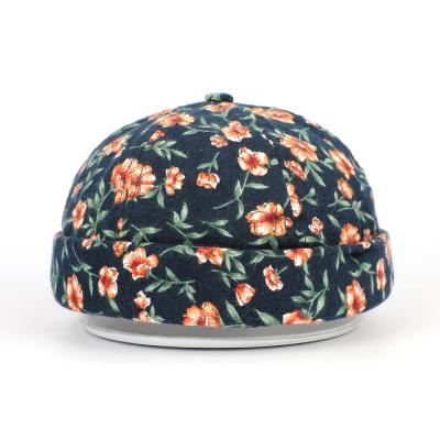 China Factory Supply Most Popular Adult 6 Panel Wool COMMON Vintage Rolled Cuff Visorless Floral Hat Brimless Hat With Metal Buckle for sale