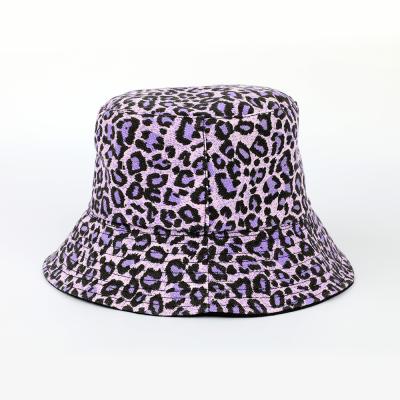 China Cozy Hot Selling Factory Customized Adults Cotton High Quality Fresh Purple Print Leopard Bucket Hat Fishing Hat for sale