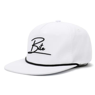 China COMMON Customized High Quality 5 Panel Snapback Hat White Rope Adult Flat Brim Cap Soft With Embroidery Logo for sale