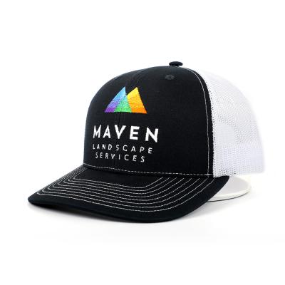 China COMMON High Quality OEM Customized Adults 6 Panel High Profile Curved Brim Black Cotton Mesh Embroidered Trucker Hat Cap for sale