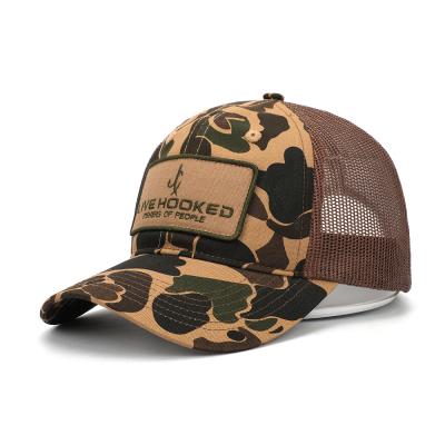 China Best Quality Custom Camouflage Adults Trucker Hats JOINT Printed Pattern Sport Hat Brown Mesh Back for sale