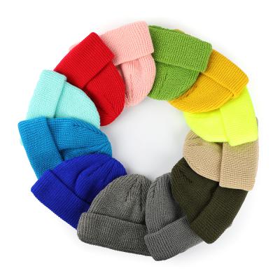 China COMMON OEM Customized Type Simple Soft Brim Knitted Hat Acrylic Warm Beanie Hat Winter Pleat Best Selling High Quality Kids for sale