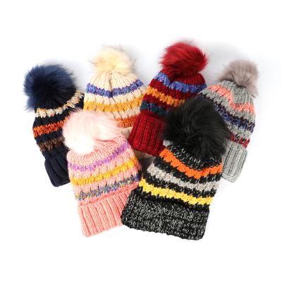 China OEM JOINT Supplier Most Popular Adults High Quality Multicolor Winter Soft Acrylic Pom Pom Beanie Hat Warm Cap for sale