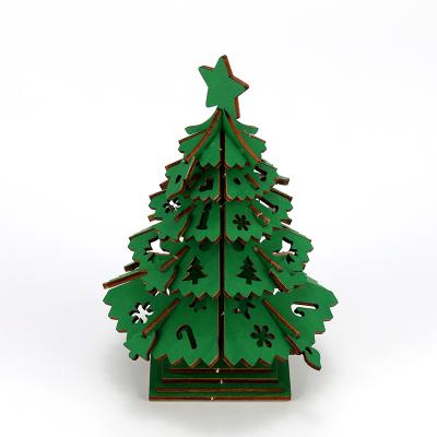 China Christamas Home Decoration Factory Direct Laser Cutting Colorful Wooden Christmas Tree Crafts for sale