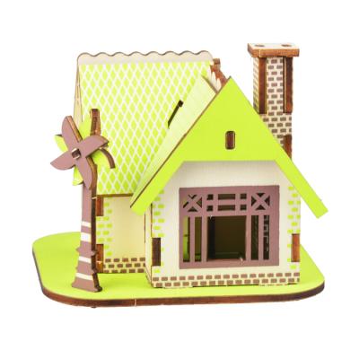 China Eco-Friendly Laser Cutting Popular Hand-assembled Educational Toy DIY Toy Wood Puzzle Jigsaw Puzzle House Building Model for sale