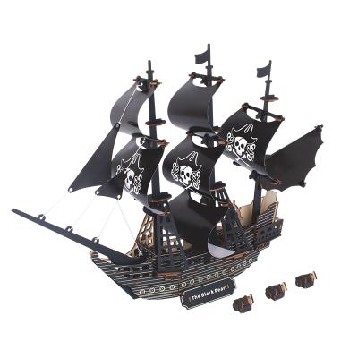 China Laser Cut Pattern Intellectual Educational Toy Pearl Pirate Ship Wooden Puzzle Black DIY Toy Eco-Friendly, Educational Toy Wood, Wooden Xinchao for sale