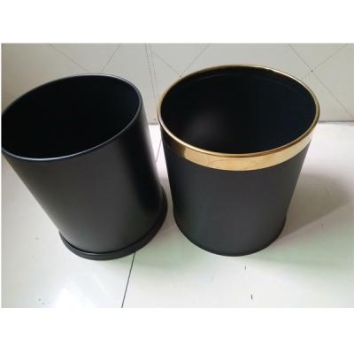 China Sustainable High Quality Leather Hotel Room PU Waste Bin With Gold Ring for sale