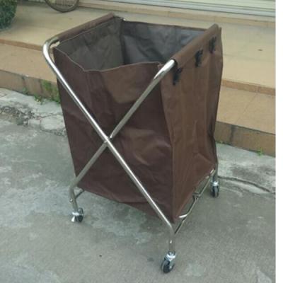 China Hotel X-frame Type Hospital And Hotel Room Cleaning Service Laundry Trolley Canvas Cart With Brown Bag for sale