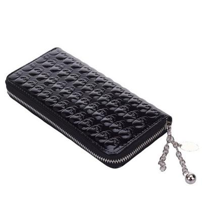 China New fashion wholesale price anti-theft women purse china supplier bag factory embossed skull black zipper wallet for sale