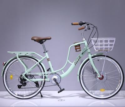 China Steel China Factory Classic 7 Speed Lady's Women's Urban City Bike bicycle with basket / OEM sharing bicycle retro lady adult bike for sale