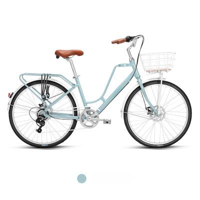 China Steel 24 26 Size Girl Style CP Handlebar Bicycle with Big Size Plastic Basket for young lady Lady Bicycle City Bike for Women for sale