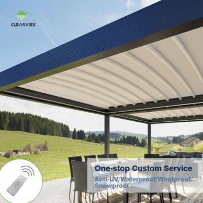 China Easily Assembled CLEARVIEW PVC Fabric Metal Fabric Pergola Outdoor Retractable Tent Pergola Bioclimatic Cover for sale