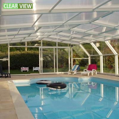 China CLEARVIEW Swimming Pool Enclosures Sunrooms Aluminum Glass Frame Polycarbonate Sustainable Sunroom Retractable Roof for sale