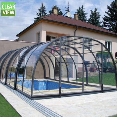 China Durable CLEARVIEW Aluminum Alloy Movable Roof Outdoor Retractable Sunroom For Swimming Pool Enclosures for sale