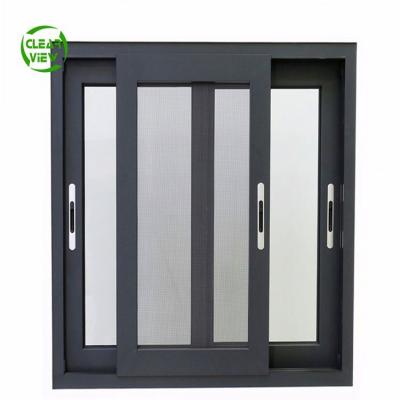 China Folding Screen Clearview Fabricate Double Panel Aluminum Glass Window Sliding Windows With Mosquito Net for sale