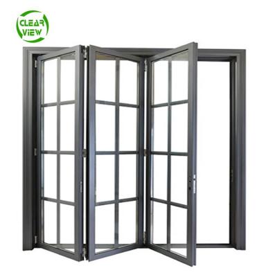 China Brown Aluminum Alloy Style Folding Bi-fold Office Common Interior Glass Sash Windows With Built In Blinds for sale