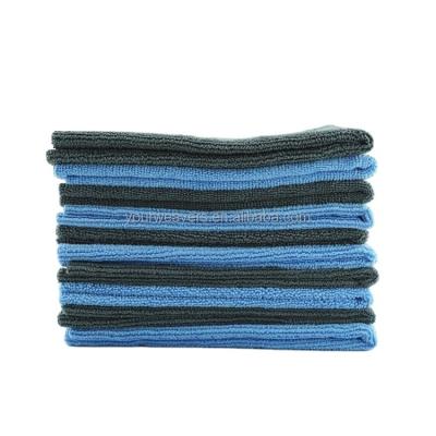 China OEM Gray 350GSM 16x16 Microfiber Cleaning Cloth QUICK DRY Blue Lint Free Car Wash Towel for sale