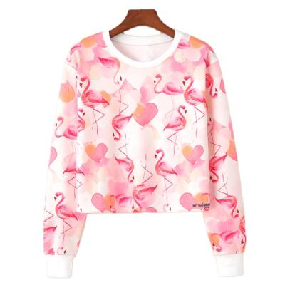 China Viable Wholesale Long Sleeve Flamingo Printed Crop Top Hoodie Ladies Graphic Tops Women Sweatshirt for sale