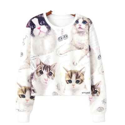 China Viable High Quality Crop Top Women Shorts Cat Graphic Tracksuit Crewneck Hoodie Women Short Sweatshirt for sale