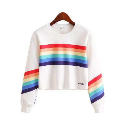 China 2021 Rainbow Fashion Best Selling Sustainable Sweater Women Casual Wear Culture Tops Slim Short T-shirt Sweatshirts for sale