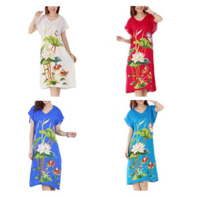 China New Fashion Women's Long Nightgown Lotus Short Sleeve Bathrobe Loose Nightgown Sleepwear QUICK-DRY Cotton for sale