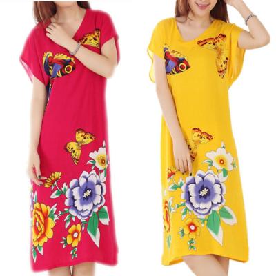 China Loose Yukata Nightgown Cotton Sleepwear Kimono Lady's Pretty Floral Butterfly QUICK DRY Women's Nightgown for sale