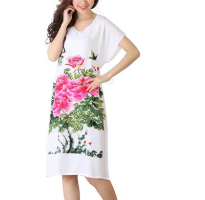 China Wholesale QUICK DRY Flowers Loose Lady Long Nightdress Cotton Nightgown Pajamas Robe Women's Summer Bathrobe for sale