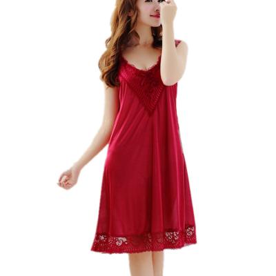 China New Fashion QUICK DRY O-neck Bow Slim Princess Sleeveless Nightdress Nightgown Women Nightgown Lace Sleepwear for sale