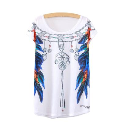 China Print QUICK DRY Feather Thin T-shirt For Women White O-neck Tees Causal Graphic Tees Tees Tops for sale