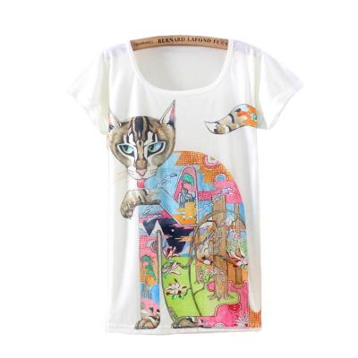 China European New Style Cute Pattern QUICK DRY Women Girls Short Sleeve Tops Slim Casual T-shirts Stitches Loungewear for sale