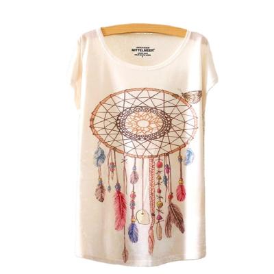 China QUICK DRY Hot Sales Dream Catcher Printed Women Clothing Blouse Tunic Summer Girls T-shirt Slim Tees Tops for sale