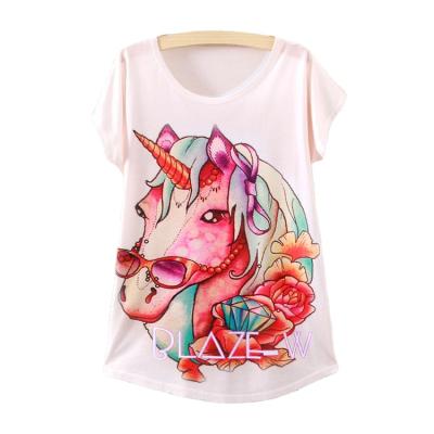 China Sales New Print Warm Soft QUICK DRY Women's Clothing Casual Unicorn Girls Thin Graphic T-shirt Tops T-shirt for sale