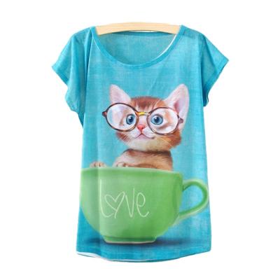 China Pretty New Fashion Women's Tunic Blouse Thin Summer Cat Graphic Tees Tops Casual Soft QUICK DRY Women's T-shirt for sale