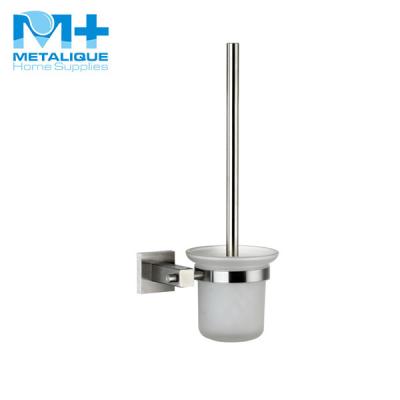 China Modern High Quality Brushed Glass Cup 57089 Metal Stainless Steel Toilet Brush Holder Bathroom Bath Divider Hardware Set for sale