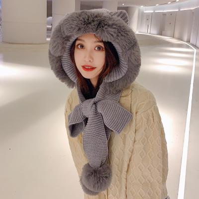 China COMMON new autumn and winter version Korean version rabbit hair plush outdoor thickened warm scarf knitted wool embedded hat for sale