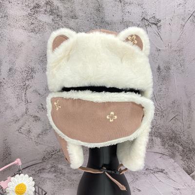 China COMMON Warm Ear Mask Embroidered Hat Autumn And Winter Floret Embroidered Female Plush Cycling Hat for sale