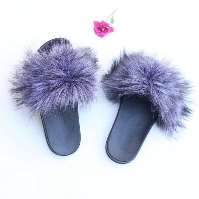 China Fashion line fashion plush slippers women home wholesale fox hair fur manufacturers summer leisure hair slippers new for sale