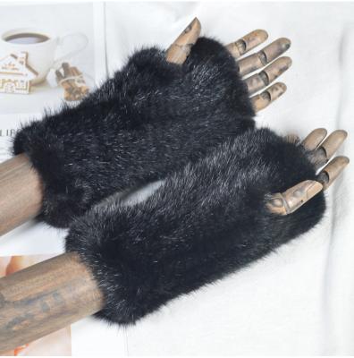 China New Real Mink Fur Mittens Winter Warm Lady Real Fur Fingerless Luxury Knitted Gloves Women 100% Handmade Knit Fur Mitten for sale